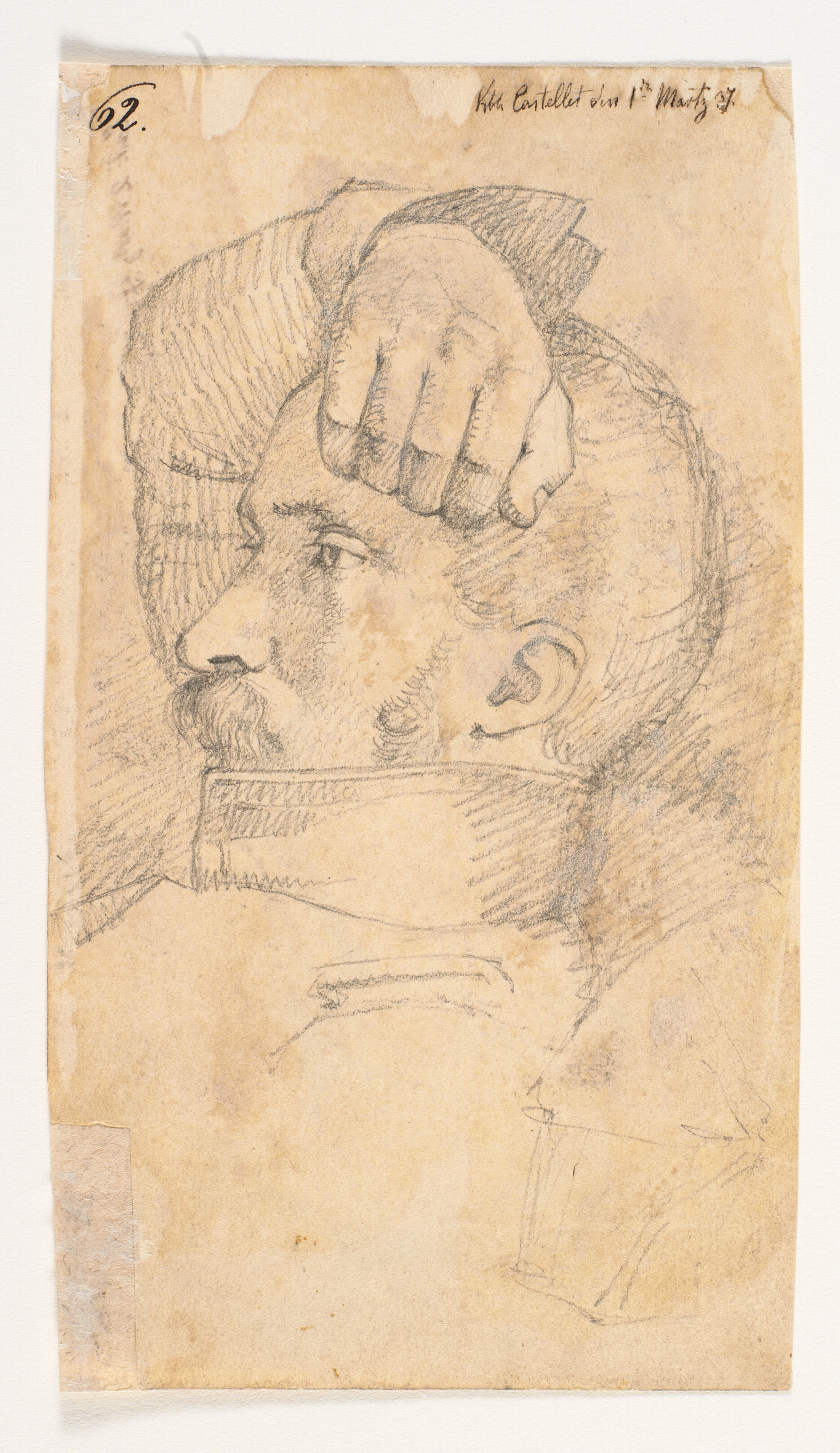 Kunstnerens bror C.C. Lundbye, halvt liggende med højre hånd hvilende på hovedet